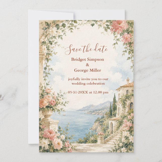 Invitation Évasion de mariage tropicale luxe rose doré (Devant)