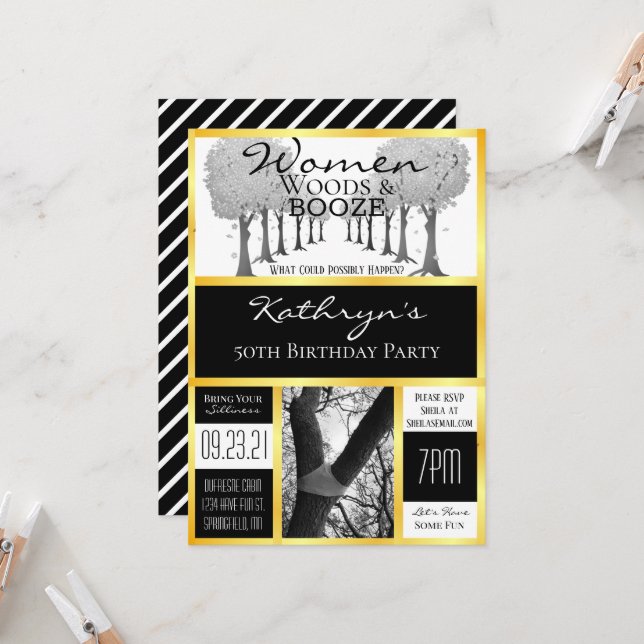 Invitation Évasion drôle de femme de Woodsy (Devant/Arrière en situation)