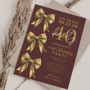 Invitation Événement 40e anniversaire Rubis Nœud Coquette Or