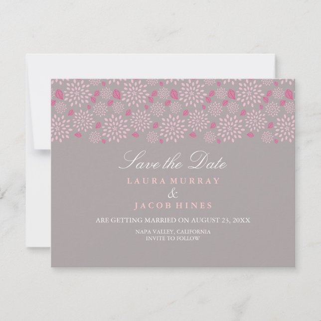 Invitation Événement à ne pas manquer mariage floral gris et  (Devant)