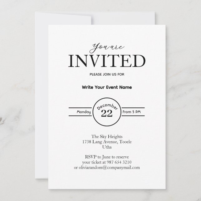 Invitation Événement commercial minimal (Devant)