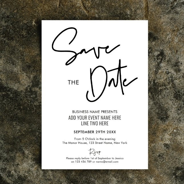 Invitation Événement commercial moderne minimaliste Enregistr (Simple, yet elegant, business event Save the Date cards, perfect for your launch, gala or event)