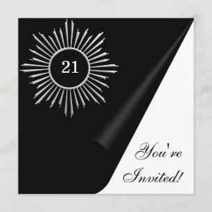Invitation Événement d'anniversaire 21 ans Argent Noir & Blan