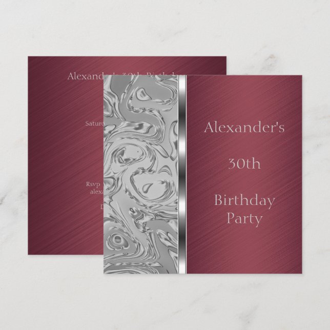 Invitation Événement d'anniversaire abstrait argent et bordea (Devant / Derrière)