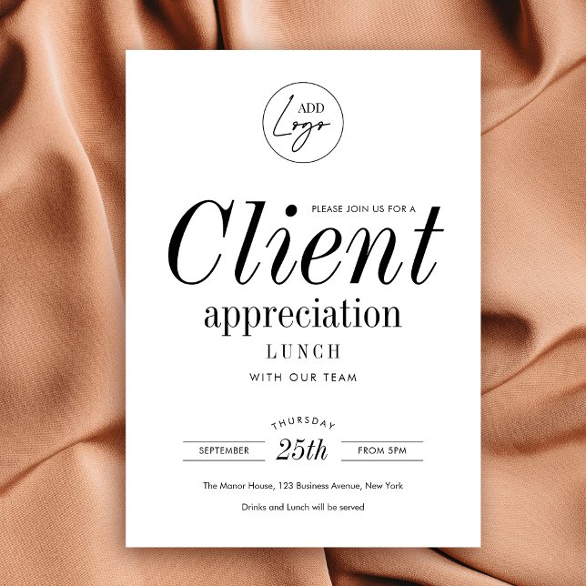 Invitation Événement d'appréciation client - Logo minimaliste (Modern business appreciation lunch / dinner event invitation in fully customizable minimalist design)