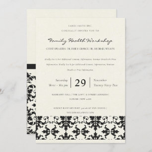 INVITATION ÉVÉNEMENT D'ATELIER CLASSIQUE BLACK & WHITE DAMASK