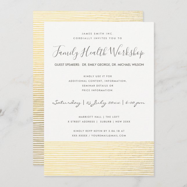 INVITATION ÉVÉNEMENT D'ATELIER DE LA LIGNE DE STRIPE BLANCHE  (Devant / Derrière)