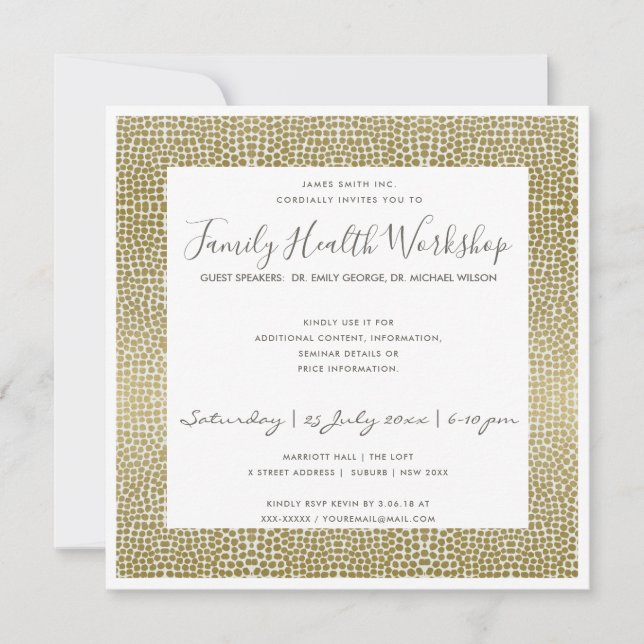 INVITATION ÉVÉNEMENT D'ATELIER FAUX GOLD WHITE MOSAIC DOTS (Devant)