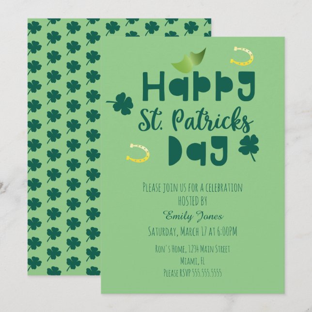 Invitation Événement de célébration de la Saint-Patrick Trèfl (Devant / Derrière)