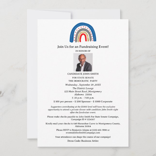 Invitation Événement de collecte de fonds politique unique (Devant)