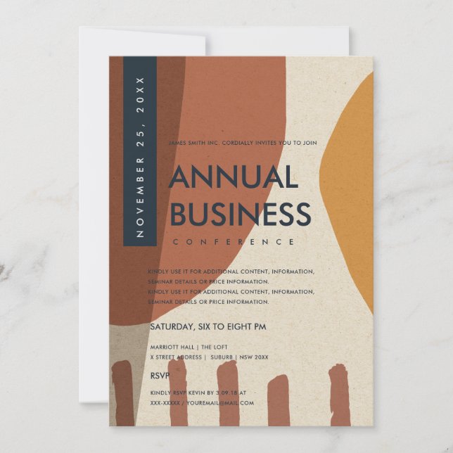 INVITATION ÉVÉNEMENT DE CONFÉRENCE ABSTRAIT ART RUST ORANGE (Devant)