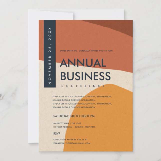 INVITATION ÉVÉNEMENT DE CONFÉRENCE ABSTRAIT ART RUST ORANGE (Devant)