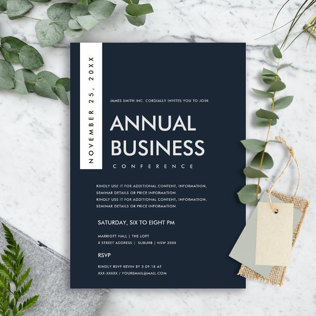 INVITATION ÉVÉNEMENT DE CONFÉRENCE MODERNE MINIMAL NAVY BLANC (Créateur téléchargé)