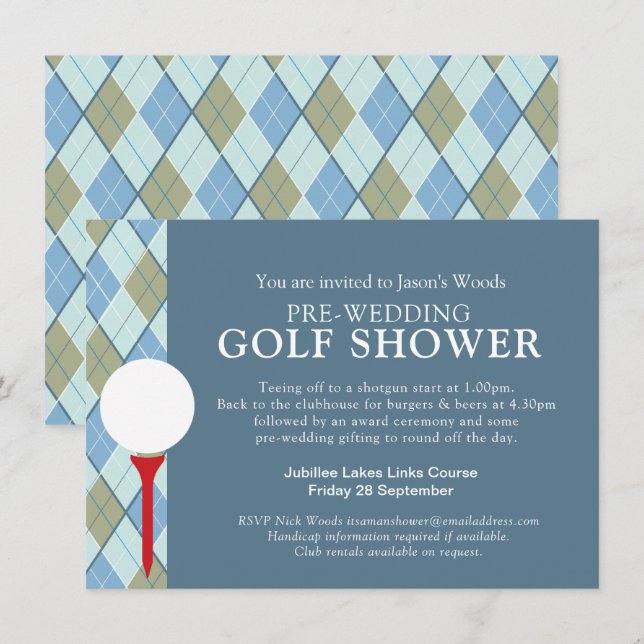 Invitation Événement de douche pour homme de golf avant le ma (Devant / Derrière)