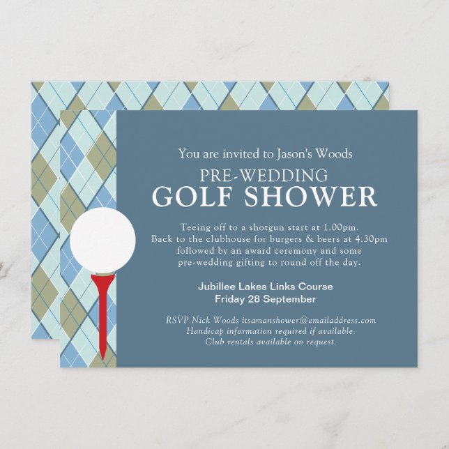 Invitation Événement de douche pour homme Golf jour avant le  (Devant / Derrière)