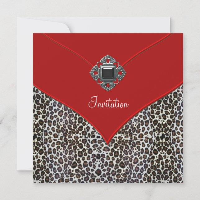 Invitation Événement de fête à tout occasion Rouge Léopard (Devant)