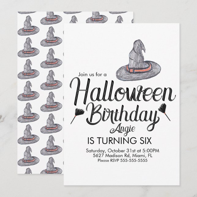 Invitation Événement de fête d'anniversaire de doodle Hallowe (Devant / Derrière)