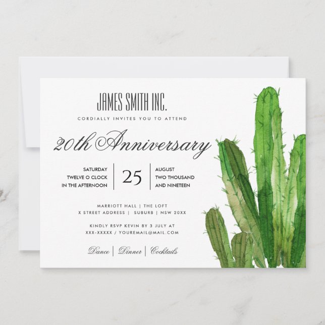 INVITATION ÉVÉNEMENT DE FÊTE D'ENTREPRISE AQUARELLE CACTUS DU (Devant)