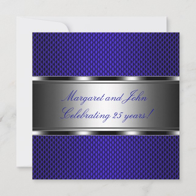 Invitation Événement de fête Metal Blue Silver 25e anniversai (Devant)
