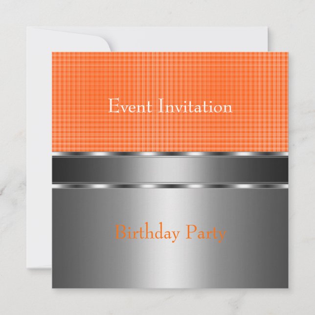 Invitation Événement de fête Silver Orange Check (Devant)