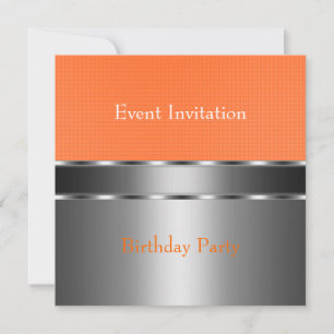 Invitation Événement de fête Silver Orange Check