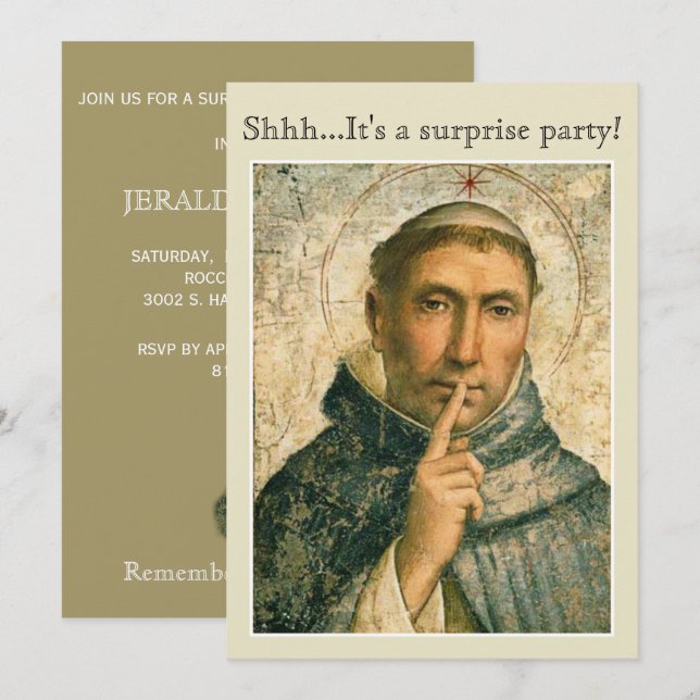 INVITATION ÉVÉNEMENT DE FÊTE SURPRISE FUN RELIGIEUX SAINT DOM (Devant / Derrière)