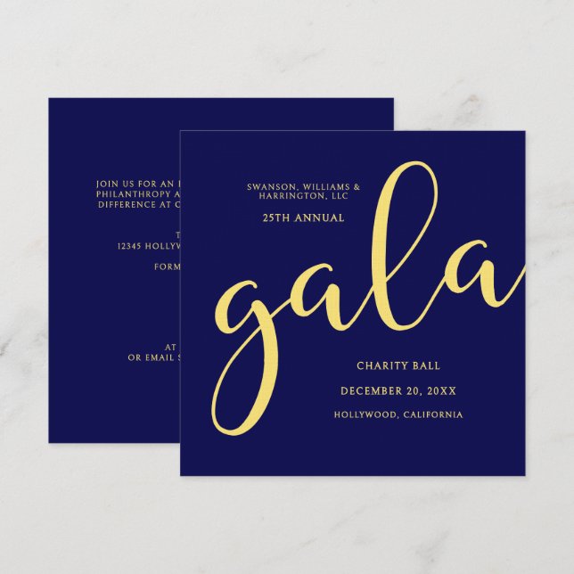 Invitation Événement de gala de charité Élégant Bleu Or (Devant / Derrière)