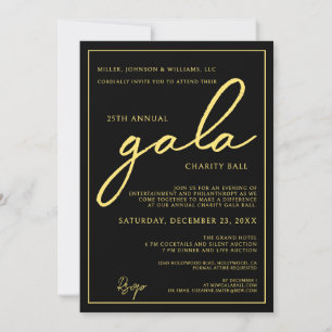 Invitation Événement de gala de charité Élégant noir et or