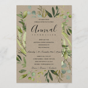 INVITATION ÉVÉNEMENT DE LA FÊTE LEAFY FRAME GREEN KRAFT CORPO