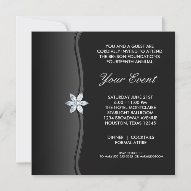 Invitation Événement de société Black White Black Tie (Devant)