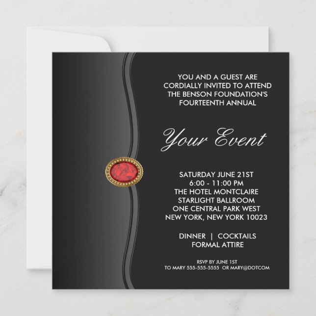 Invitation Événement de société Black White Black Tie (Devant)
