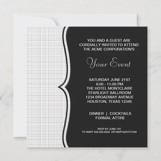 Invitation Événement de société Black White Black Tie (Devant)