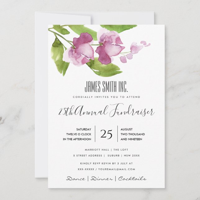 INVITATION ÉVÉNEMENT D'ENTREPRISE FLORALE DE COULEUR D'EAU RO (Devant)