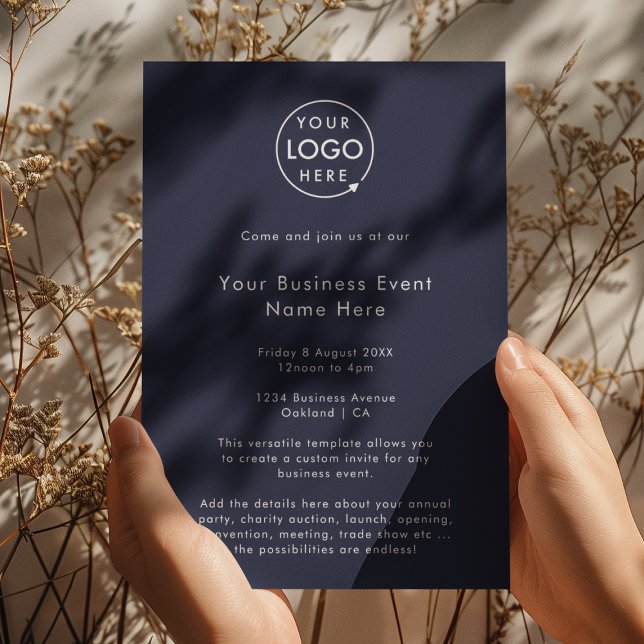Invitation Événement d'entreprise | Marine Blue Minimaliste (Modern stylish navy blue business event invite template by Guava - sleek, clean, and customizable)