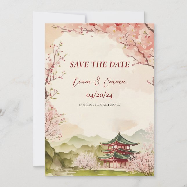 Invitation Événement japonais Sakura traditionnel Save The Da (Devant)