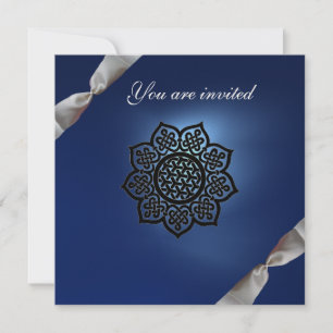 Invitation événement magique ruban blanc bleu champagne