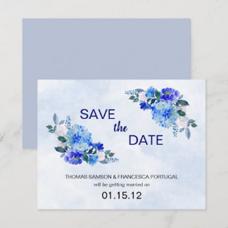 Invitation Événement mariage floral aquarelle bleu royal, car