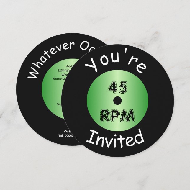 Invitation Événement musical disque vinyle pour toute occasio (Devant / Derrière)