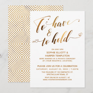 Invitation Événement post-nuptial en or blanc To Have & To Ho