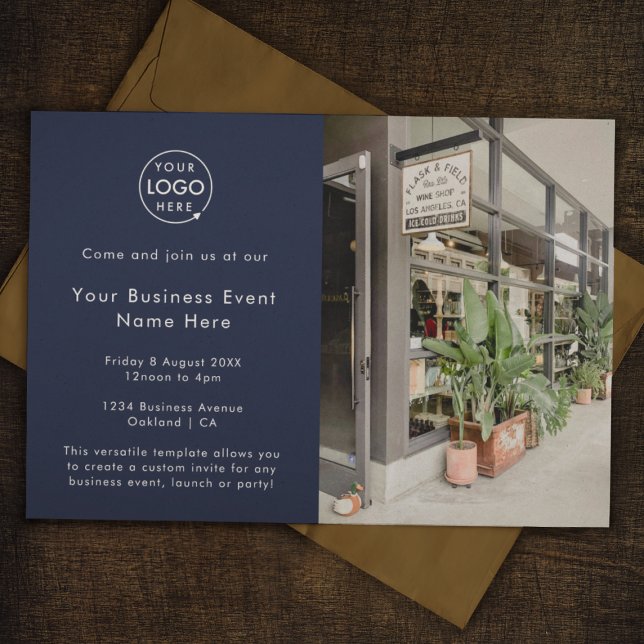 Invitation Événement professionnel | Marine Blue Modern Profe (Stylish navy blue photo business event invitation by Guava - sleek, modern, and customizable)