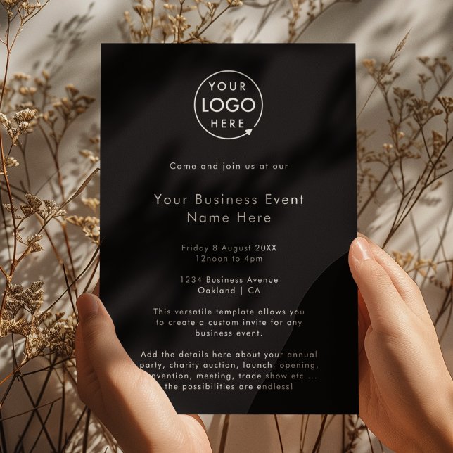 Invitation Événement professionnel | Noir minimaliste moderne (Modern stylish black business event invitation template by Guava - sleek, clean, and customizable)