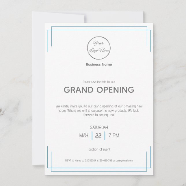 Invitation événement professionnel polyvalent bleu blanc de b (Devant)