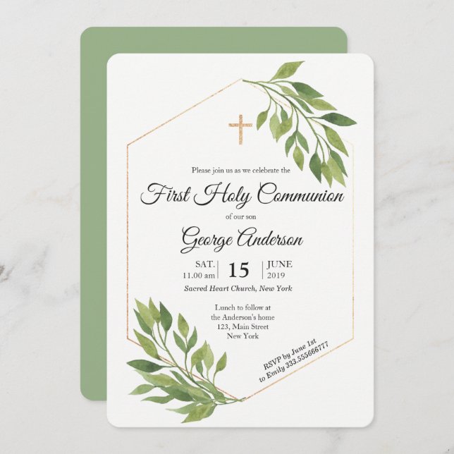 Invitation Événement religieux de première communion élégante (Devant / Derrière)