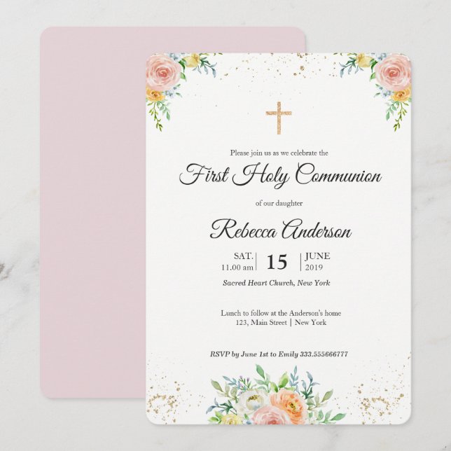 Invitation Événement religieux de première communion élégante (Devant / Derrière)