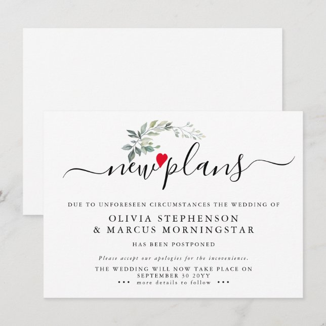 Invitation Événement Reporté de Feuille Moderne Nouveaux Plan (Devant / Derrière)