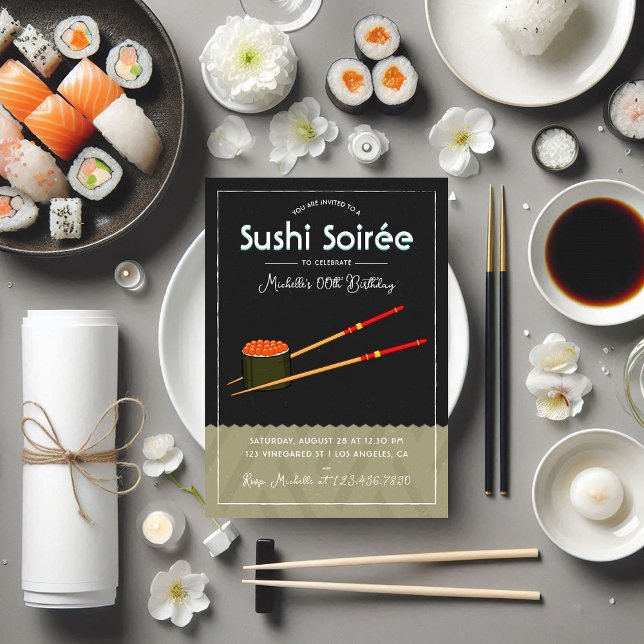 Invitation Événement Soirée Sushi Soirée Soirée Moderne (Any occasion Sushi Dinner Party custom Invitation)