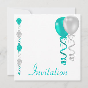 Invitation Événement spécial des ballons blancs d'argent Turq