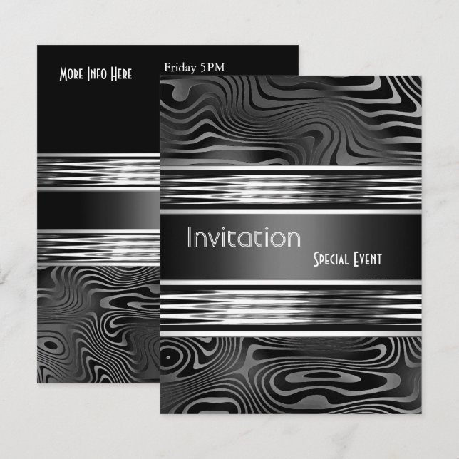 Invitation Événement Spécial Métal Noir Argent (Devant / Derrière)