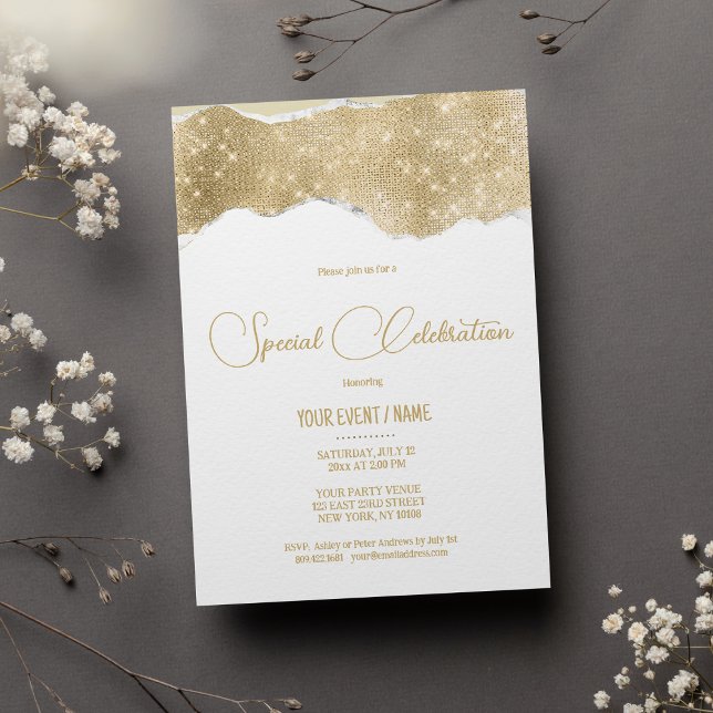 Invitation Événement spécial paillettes argent or blanc de lu (Luxury white gold silver glitter Special Event)