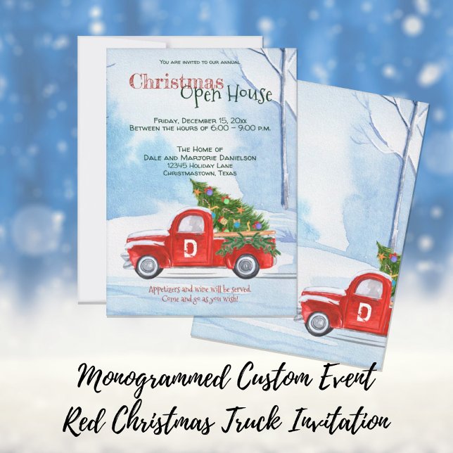 Invitation Événement sur mesure Noël Open House Red Truck Tre (Créateur téléchargé)